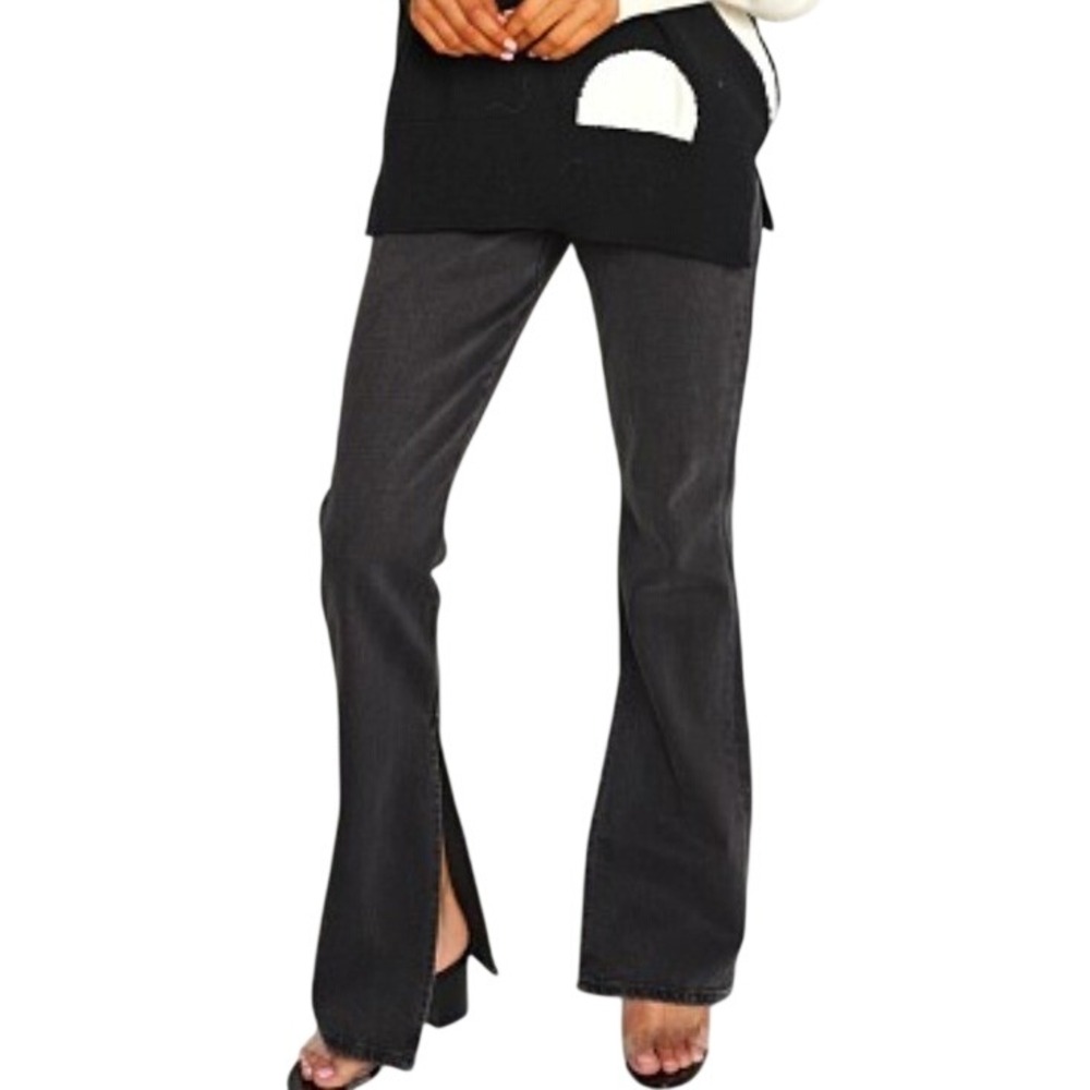 Pistola Alexa High Rise Slim Flare Jeans 29 Black Side Slits Minimalist Edgy NWT